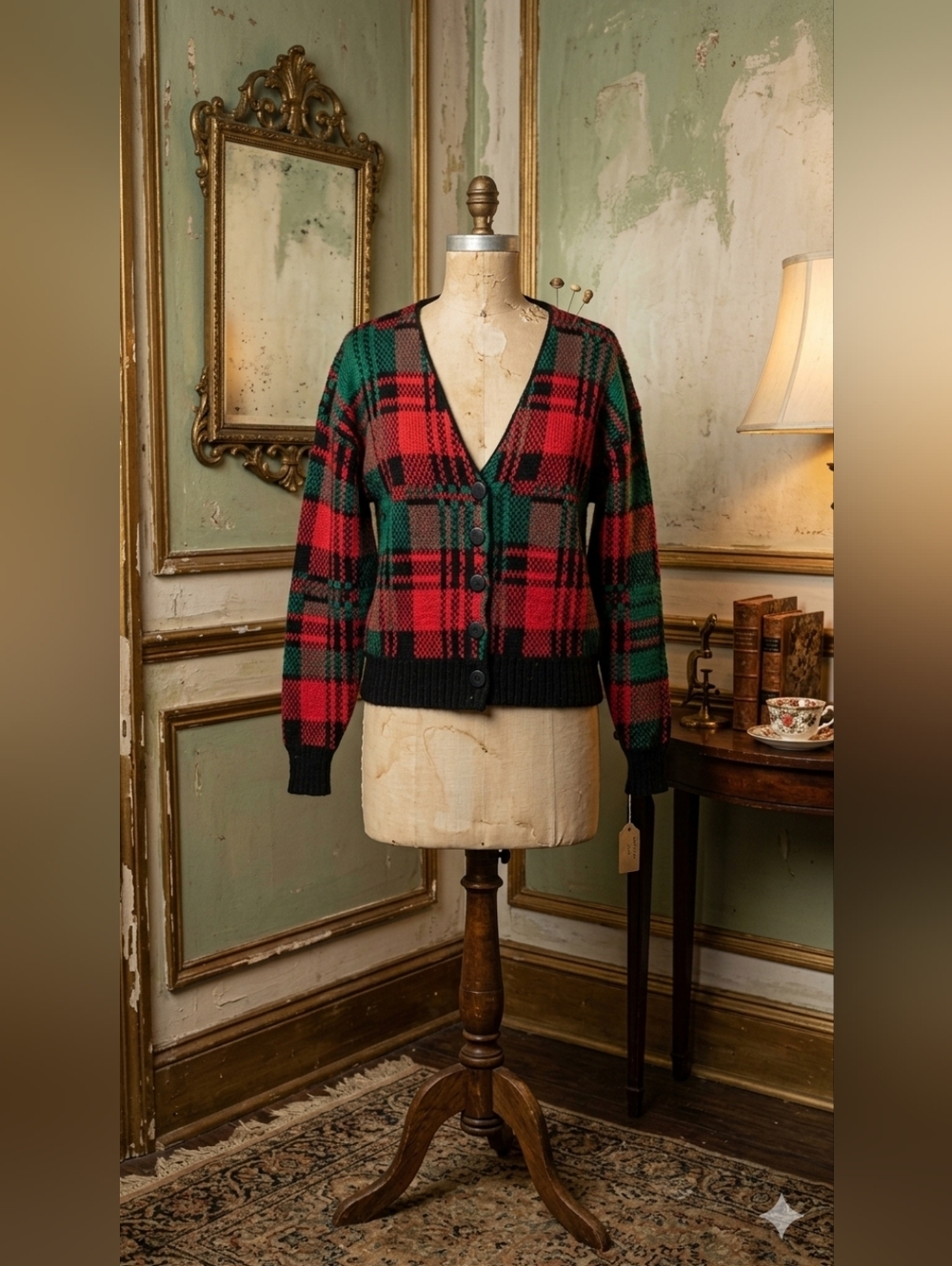 VINTAGE Snap by Knit-Set Plaid Cardigan Sweater Red & Green 90s Grunge